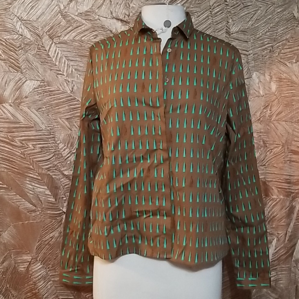 Niu button down shirt brown and blue